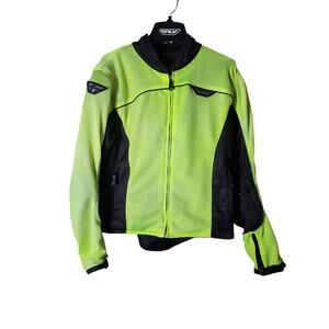 FLY Technical Riding Gear Green Hi-Viz Mesh Riding Jacket Armor Rain Liner SZ M